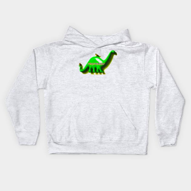 Fun green Retro Dino and birds with a shadow - vegetarian Kids Hoodie by aadventures